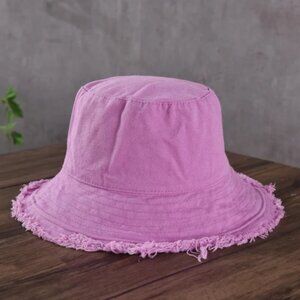 Frayed Cotton Purple Denim Bucket Hat Summer Style Beach Pool UPF Protection